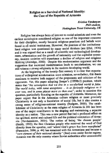 Religion as a Survival of National Identity: the Case of the Republic of Armenia