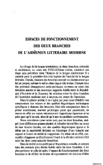 Espaces de fonctionnement des deux branches de l`armenien litteraire monerne
