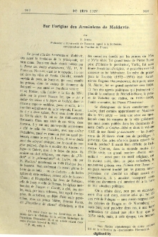 Sur l'origine des Arméniens de Moldavie