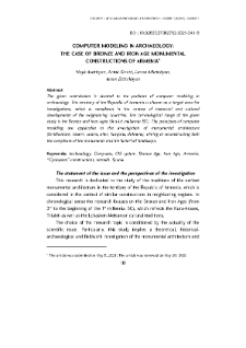 Computer Modeling in Archaeology: The Case of Bronze and Iron Age Monumental Constructions of Armenia