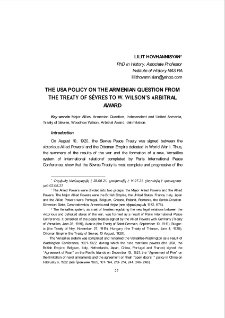 The USA Policy on the Armenian Question from the Treaty of Sevres to W. Wilson’s Arbitral Award