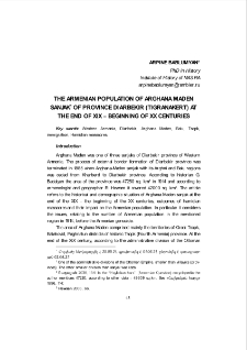 he Armenian Population of Arghana Maden Sanjak of Province Diarbekir (Tigranakert) at the end of XIX- Beginning of XX Centuries