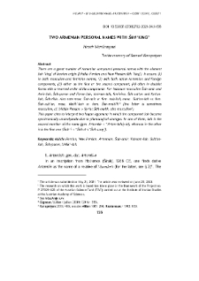 Two Armenian Personal Names With Šah ‘King’