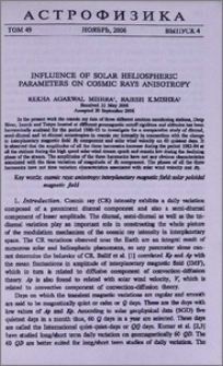 Influence of solar Heliospheric parameters on cosmic rays anisotropy