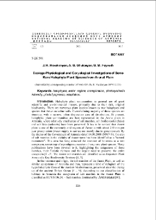 Ecologo-Physiological and Caryological Investgations of Some Rare Halophyte Plant Species from Ararat Plain