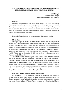 War Crimes And The Genocidal Policy Of Azerbaijan During The Second Artsakh War And The International Reaction