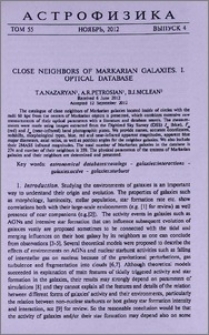 Close neighbors of Markarian galaxies. I. Optical database