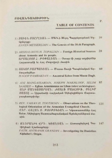 Բովանդակութիւն; Table of contents