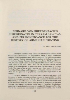 Bernard Von Breydenbach's Peregrination in Terram Sanctam and its Significance for the History of Armenian Printing
