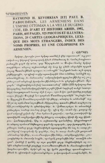 Raymond H. Kevorkian [ET] Paul B. Paboudjian, Les Armeniens Dans L'empire Ottoman a la Veille du Genocide, Ed. D' Art Et Histoire Arhis, 1992, Paris, 605 Pages, 925 Photos Et Illustrations, 29 cartes Geographiques, lexique Des Mots etrangers, Index Des noms Propres, Et une Colophone en Armenien