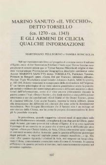 Marino Sanuto «Il Vecchio», Detto Torsello (ca 1270-ca.13430) E Gli Armeni Di Cilicia Qualche informazione