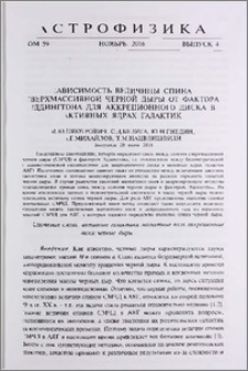 Зависимость величины спина сверхмассивной черной дыры от фактора Эддингтона для аккреционного диска в активных ядрах галактик