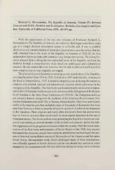 Richard G. Hovhannisian. The Republic of Armenia. Volume IV: Between Crescen and Sickle: Partition and Sovietization. Berkeley, Los Angeles and London: University of California Press, 1996, xii+496 pp.
