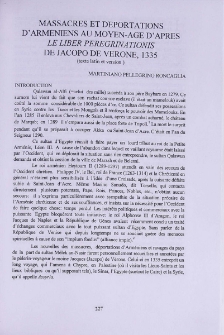 Massacres et deportations D' Armeniens au Moyen-Age D' Apres Le Liber Peregrinationis de Jacopo de Verone, 1335