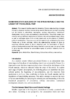 Examining state-building of the Syrian Republic and the legacy of its colonial past