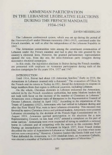 Armenian participation in the Lebanese legislative elections during the french mandate 1934-1943