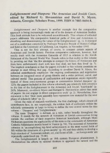 Enlightenment and Diaspora: The Armenian and Jewish Cases, Edited by Richard G. Hovannisian and David N. Myers. Atlanta, Georgia: Scholars Press, 1999, ISBN 0-7885-0604-8.