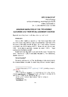 Armenian Narratives of the Two-Horned Alexander and their Ritual-Legendary Sources