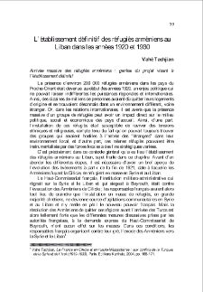 L’établissement définitif des réfugiés arméniens au Liban dans les années 1920 et 1930