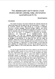 The Lebanese system and Armenian cultural diversity between yesterday, today, and tomorrow: opportunities and limits