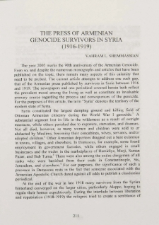 The press of Armenian Genocide survivors in Syria (1916-1919)