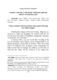 China's "One Belt, One Road" initiative and its impact in Central Asia