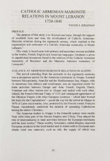 Catholic Armenian-Maronite relations in Mount Lebanon 1720-1840