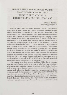 Before the Armenian Genocide: Danish missionary and resgue operations in the Ottoman Empire, 1900-1914