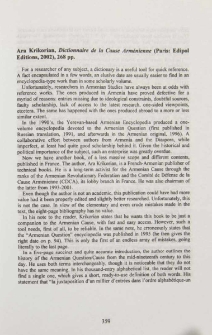 Ara Krikorian, Dictionare de la Cause Armenienne (Paris: Edipol Editions, 2002), 268 pp.