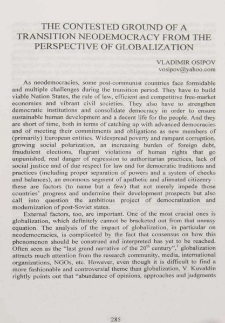The contested ground of a transition neodemogracy from the perspective of globalization
