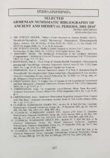 Selected Armenian numismatic bibliography of Ancient and medieval periods, 2001-2010