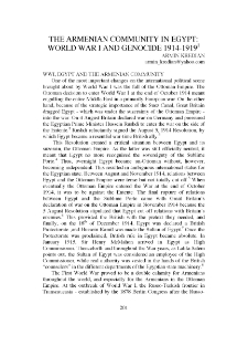 The Armenian Community in Egypt: World War I and Genocide 1914-1919