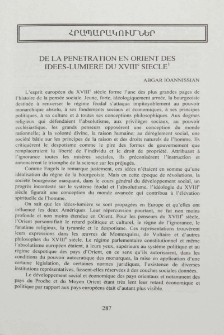 De la penetration en orient des idees-lumiee du XVIII siecle