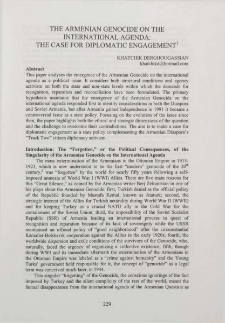 The Armenian genocide on the international Agenda:The case for diplomatic engagement