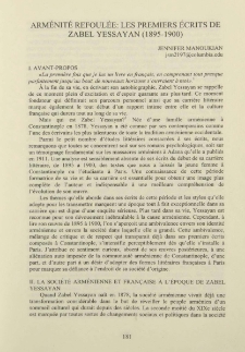 Armenite refoulee: Les premiers ecrits de Zabel Yessayan (1895-1900)