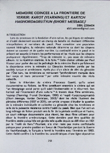 Memoire Coincee a la frontiere de Yerkir: Karot (Yearning) et Kartch Haghordagrutyun (Short message)