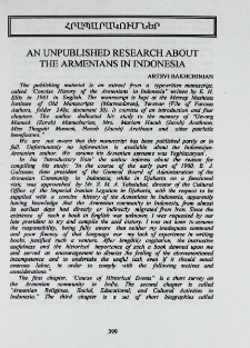 An unpublished research about the Armenains in indonesia