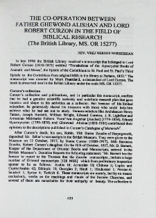 The co-operation between Father Ghewond Alishan end Lord Robert Curzon in the field of Biblical research