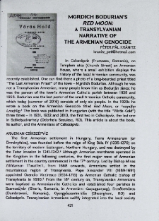 Mgrdich Bodurian's Red Moon: a Transylvanian narrative of the Armenian Genocide