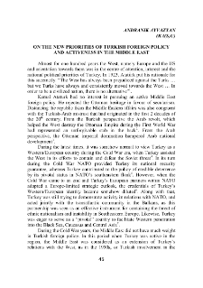 On the new priorities of Turkish foreign policy and activeness in the Middle East