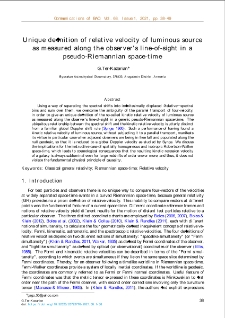 Unique definition of relative velocity of luminous source as measured along the observer's line-of-sight in a pseudo-Riemannian space-time