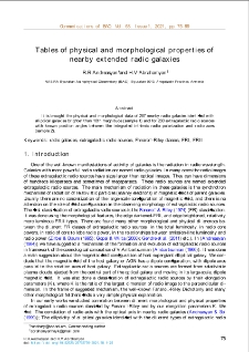 Tables of physical and morphological properties of nearby extended radio galaxies