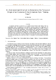 An Astronomical Attempt to Determine the Temporal Origin of an Episode of the Armenian Epic "SasnayTsrer"