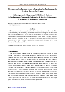 New observational project for revealing natural and anthropogenicthreats at the near-Earth space