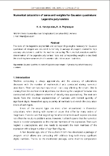Numerical calculation of zeros and weights for Gaussian quadrature: Legendre polynomials