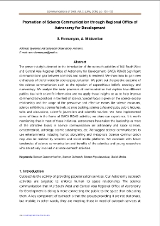 Promotion of Science Communication through Regional Office of Astronomy for Development