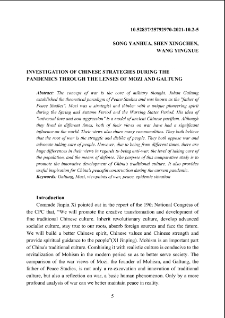 Investigation Of Chinese Strategies During The Pandemics Through The Lenses Of Mozi And Galtung