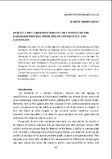 Publicly Declared Positions In The Context Of TheKarabakh Process: Problems Of Consistency And Continuity