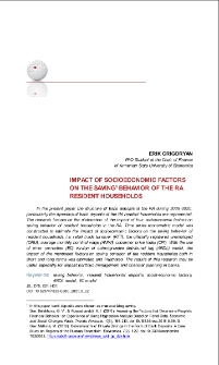 Impact of Socioeconomic Factors on the Saving Behavior of the RA Resident Households