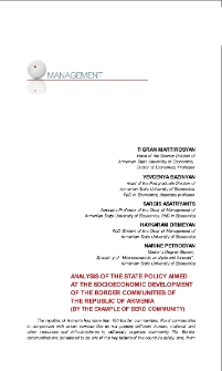 Analysis of the State Policy Aimed at the Socioeconomic Development of the Border Communities of the Republic of Armenia (by the Example of Berd Community)